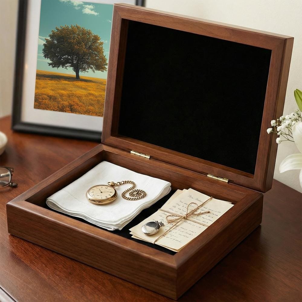 Memory box for Dad, engraved with heartfelt poetry, honoring his legacy with the phrase "In Loving Memory of Dad."