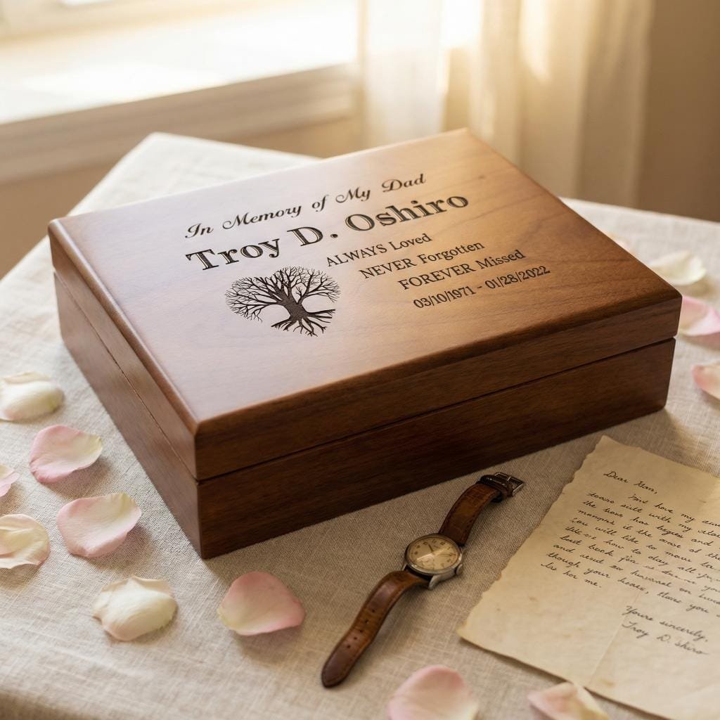In Loving Memory of Dad Keepsake Photo Box: A heartfelt tribute to a beloved father, captured in a cherished photo box.