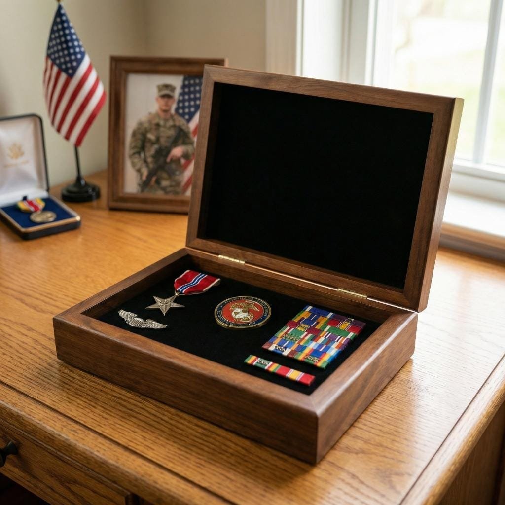 Military keepsake box with US Army engraving, perfect for safeguarding cherished items and honoring military service.