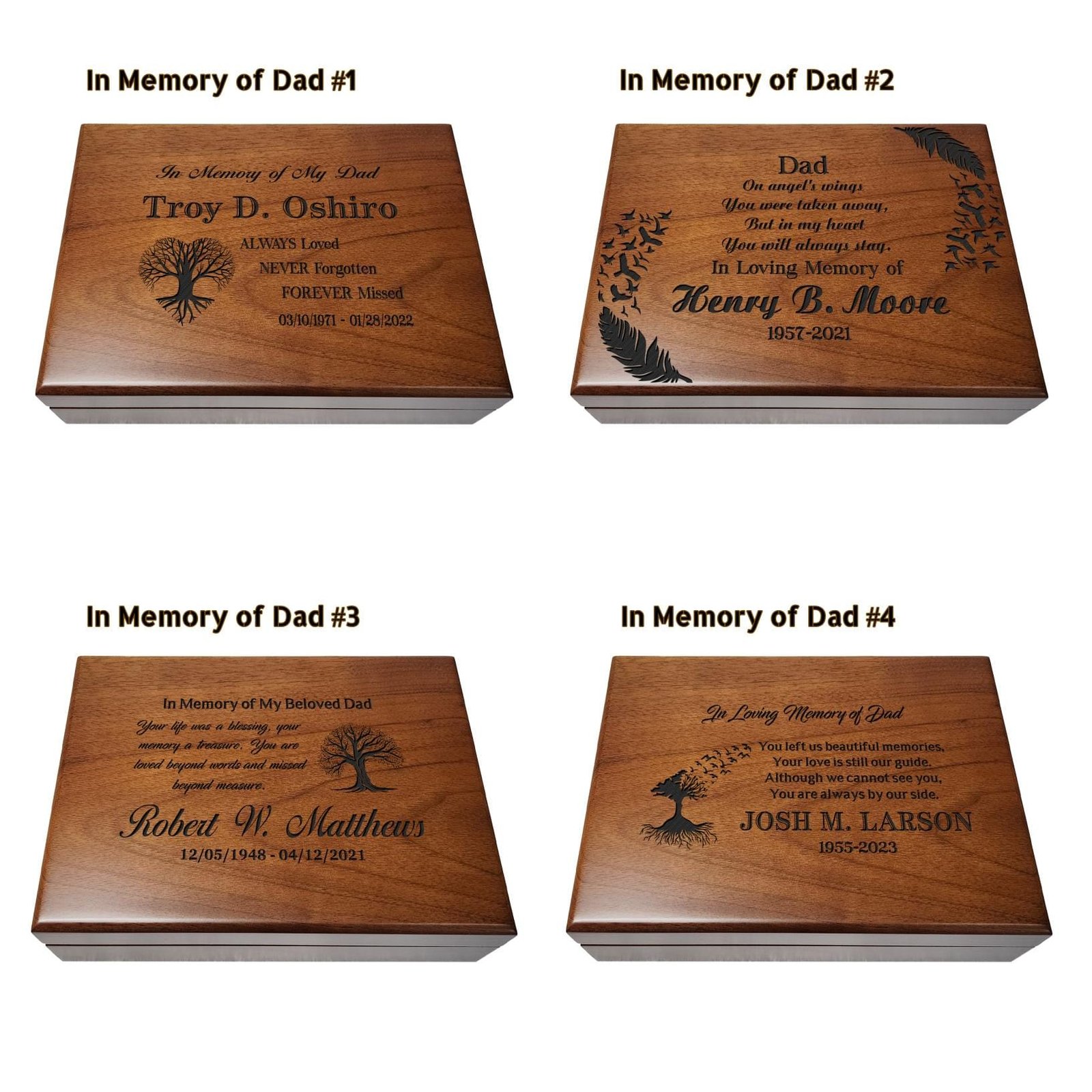 Memory box for Dad, engraved with heartfelt poetry, honoring his legacy with the phrase "In Loving Memory of Dad."