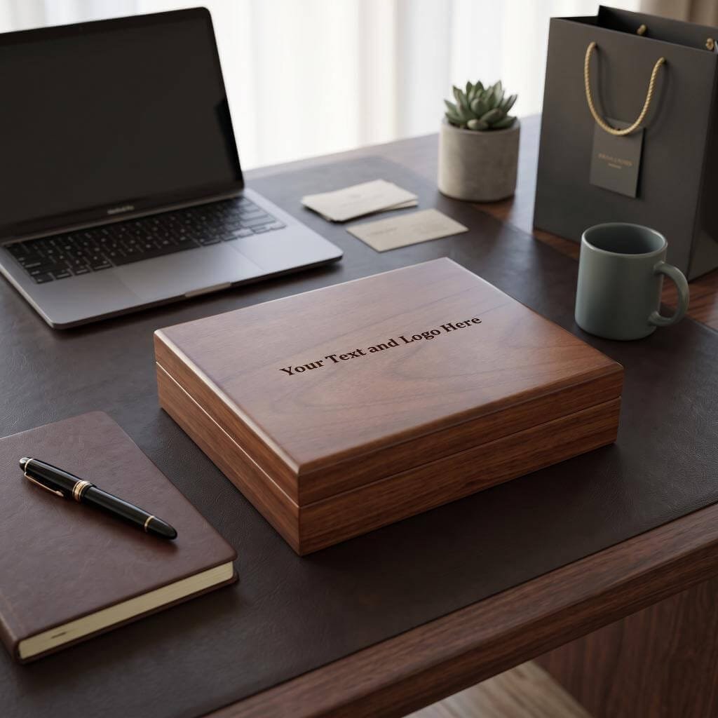 Engraved keepsake box designed for corporate gifting, featuring a personalized touch for a memorable presentation.