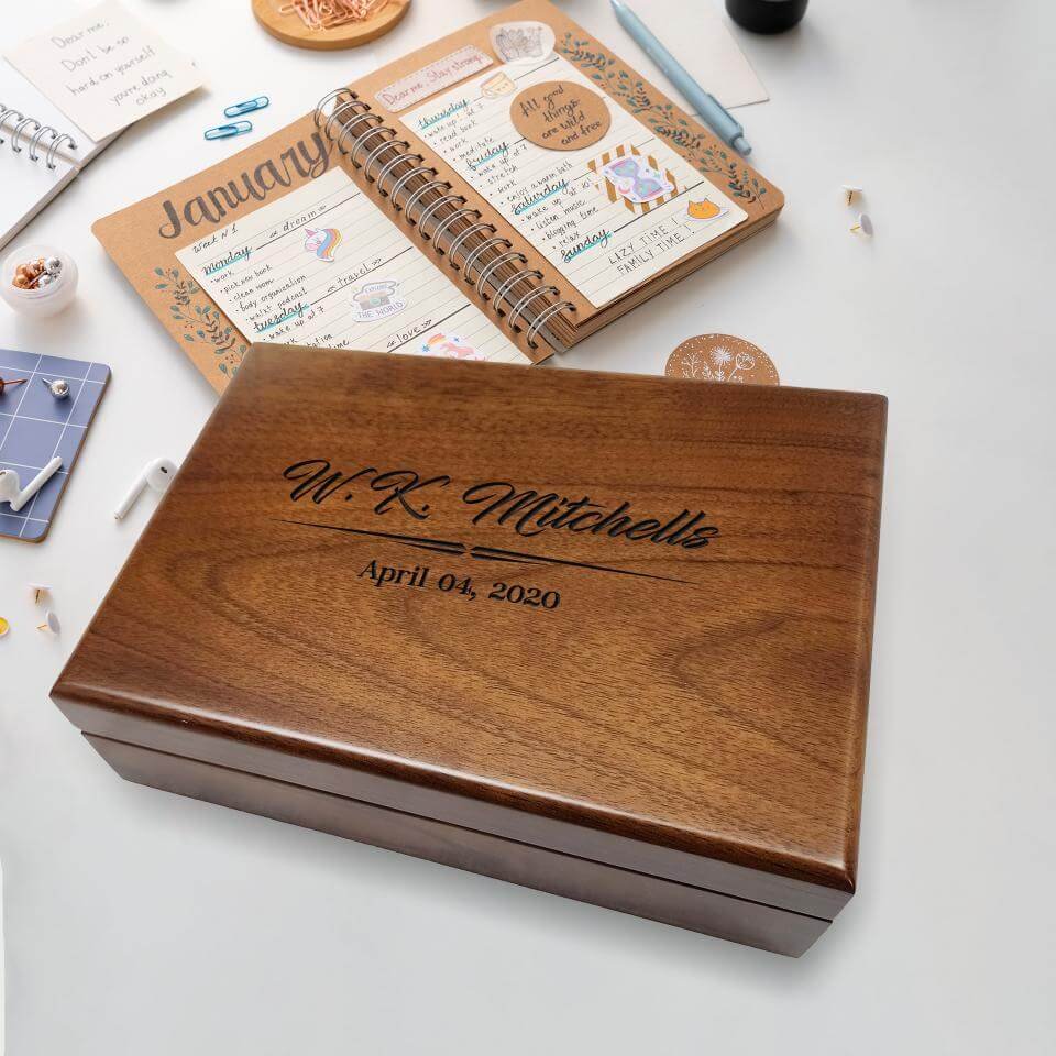 custom keepsake box: featuring unique engravings, designed to hold treasured items and memories.