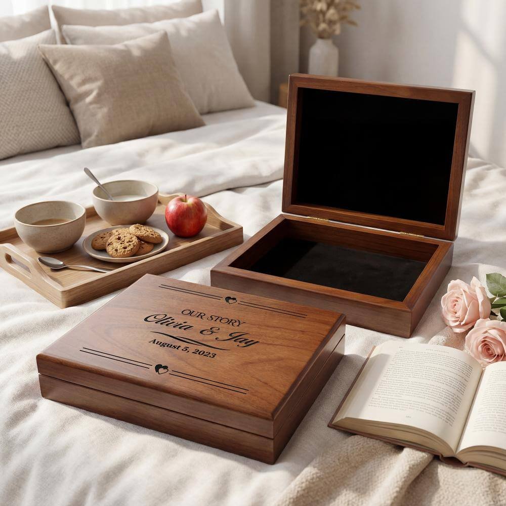 Elegant Carved Wood Jewelry Box: The Perfect Wedding Bridal Gift - Aspera Design