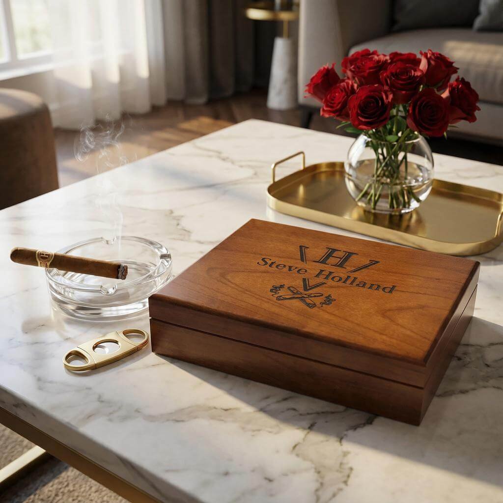 Elegant wedding gift set for cigar lovers: Personalized Gigar Box