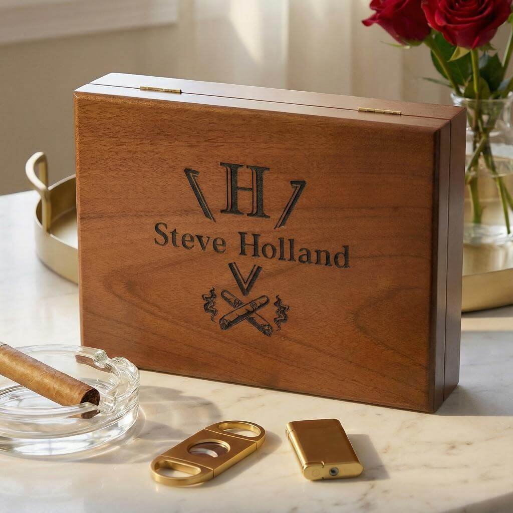 cigar boxs with personalized engravings: designed to add a touch of sophistication to your cigar experience. Perfect for gifting or personal use!