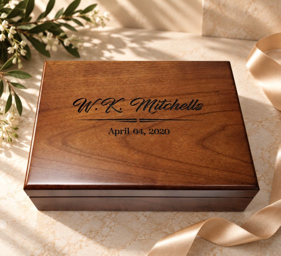 Personalized walnut memory box with custom engraving