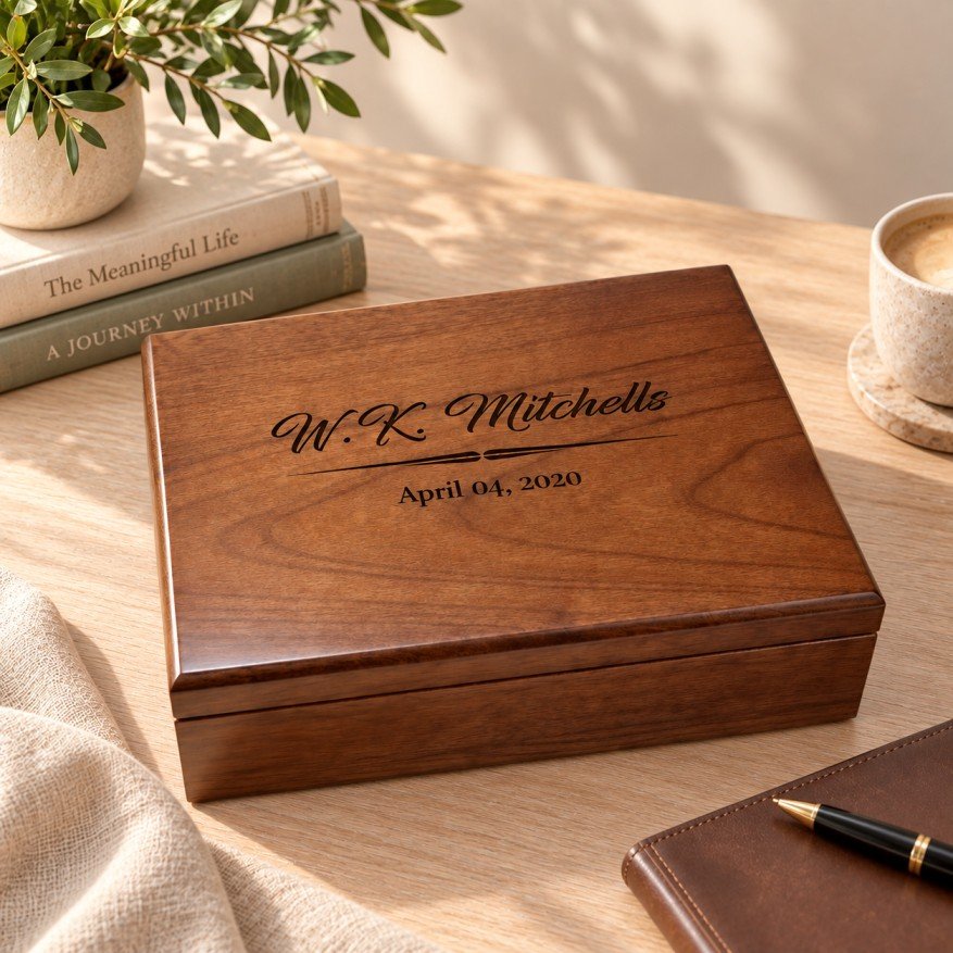 Engraved walnut keepsake box personalized gift