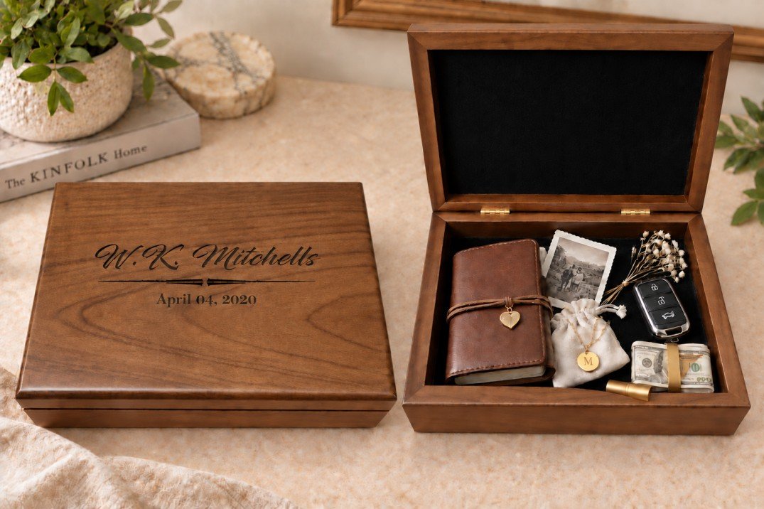 Custom engraved wooden memory box