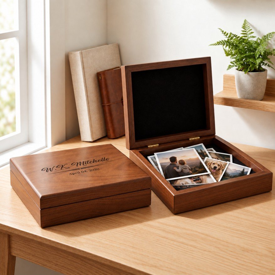 Personalized wooden keepsake box made from walnut