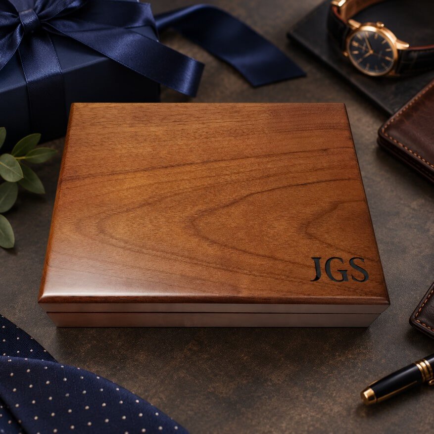Personalized walnut keepsake box for him