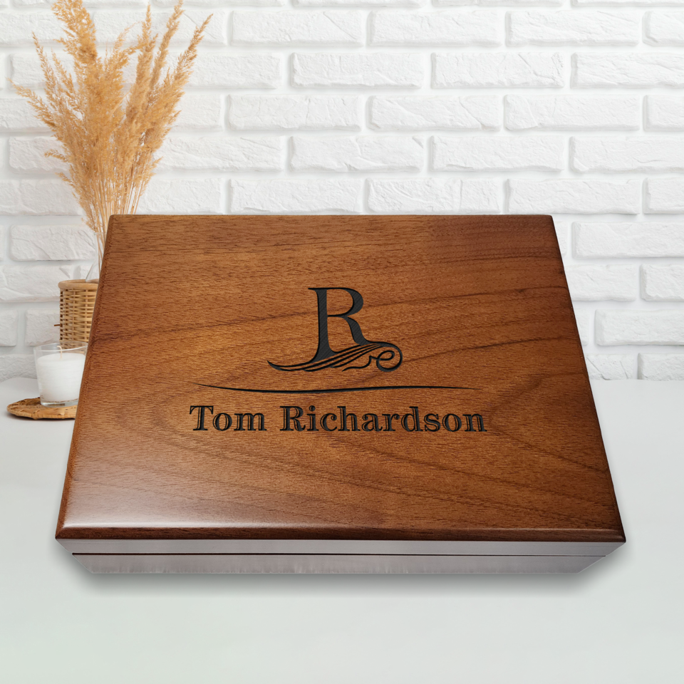 Personalized wooden gift box with custom engraved design