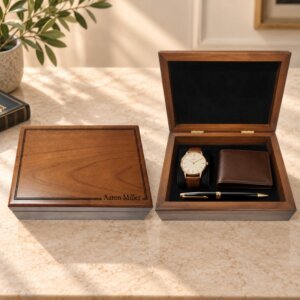 Personalized Gift Box for Him, Engraved Wooden Keepsake Box