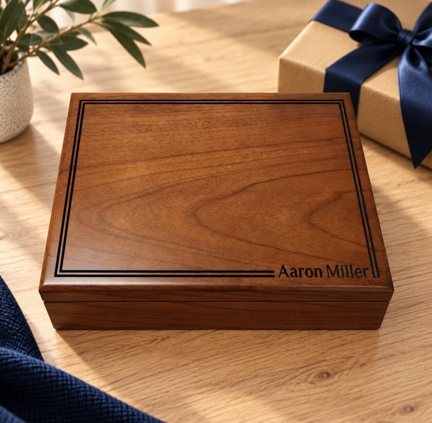 Personalized gift box for him, engraved wooden keepsake box with custom name