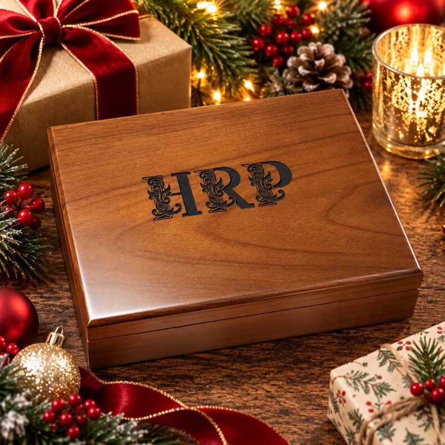 Personalized walnut wedding keepsake box for a couple