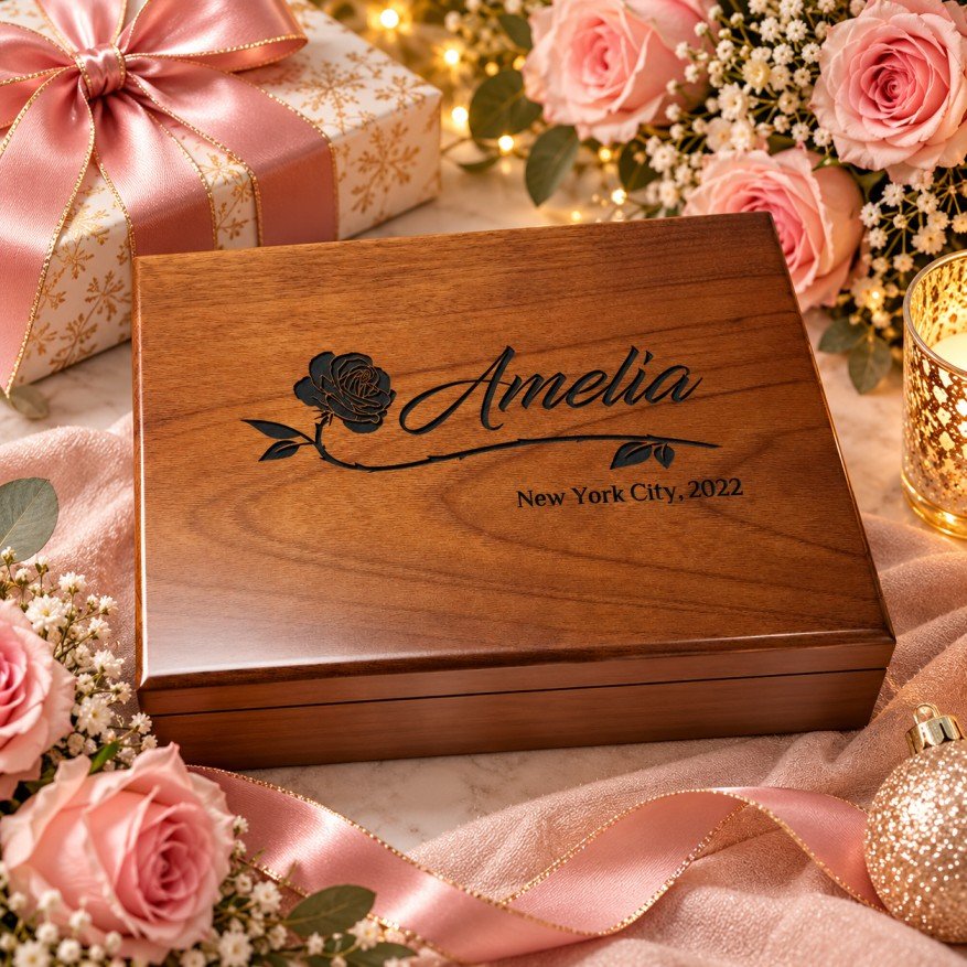 Personalized walnut keepsake box for her