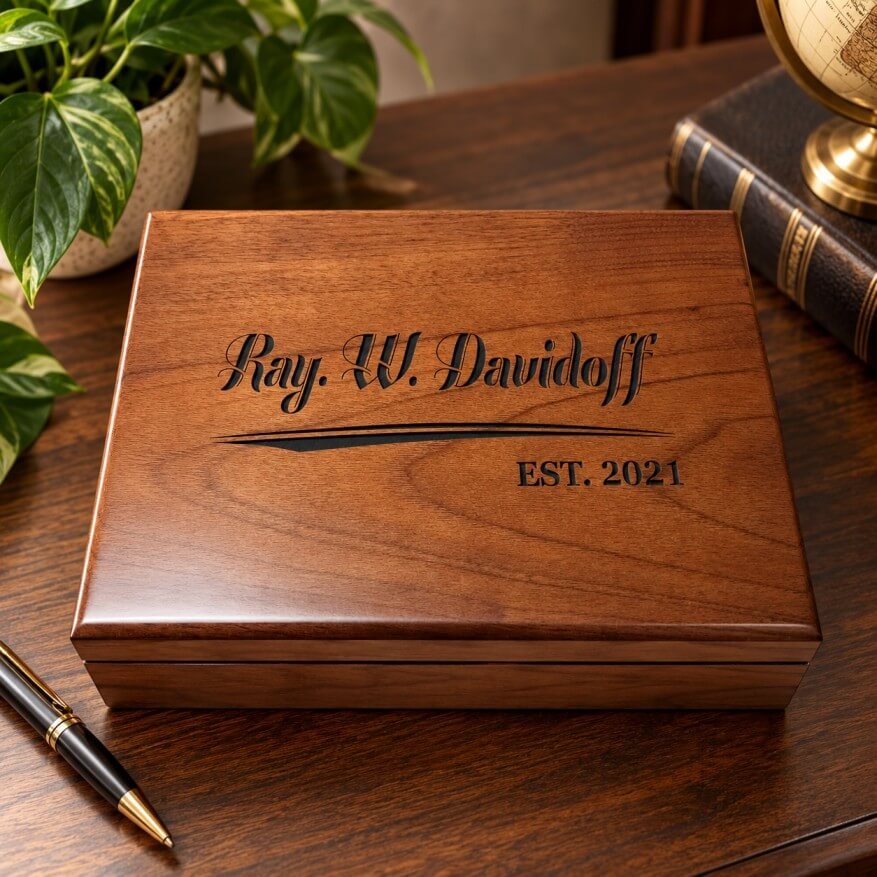 Personalized engraved wooden keepsake box gift for him