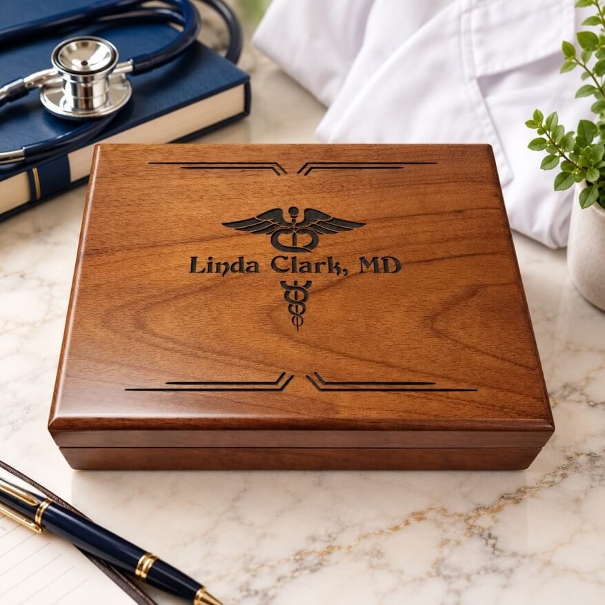 Personalized walnut keepsake box for doctors 