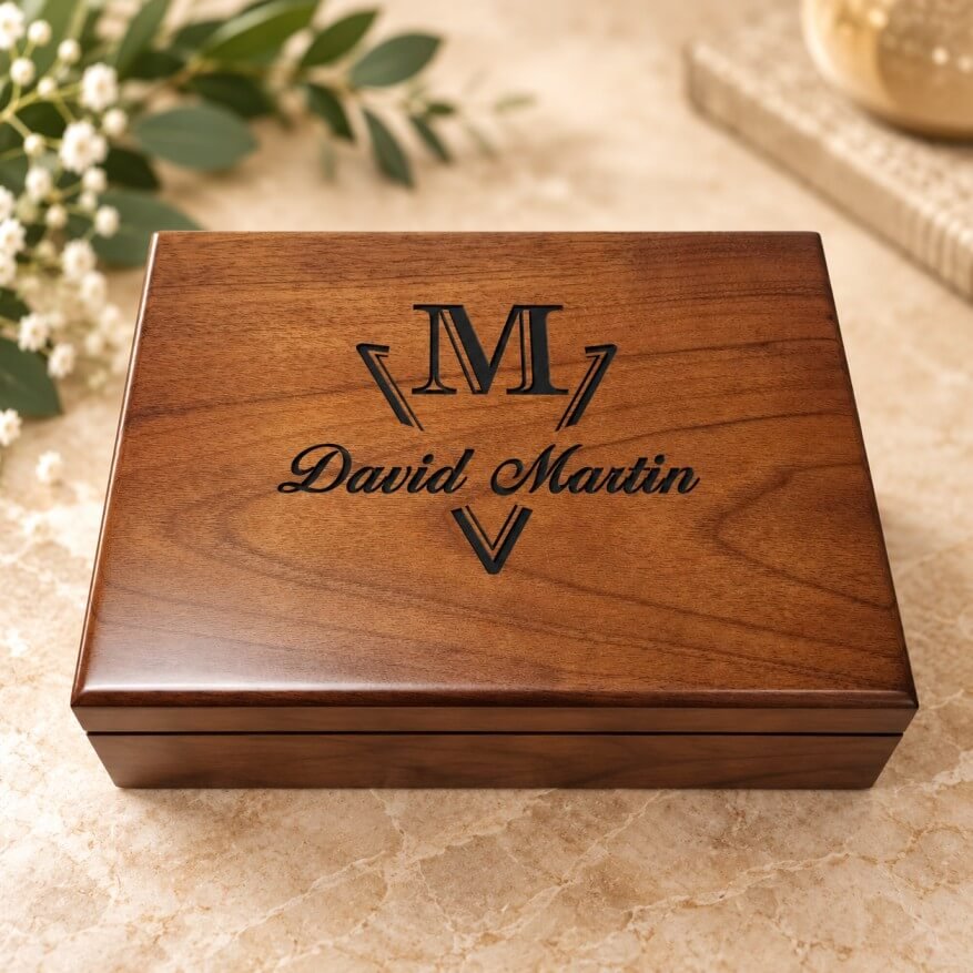 Personalized engraved walnut keepsake box