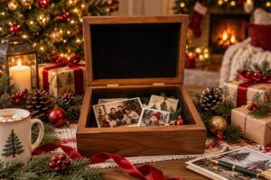 Personalized wooden keepsake box with engraved family names, a meaningful Christmas gift for families in 2026.