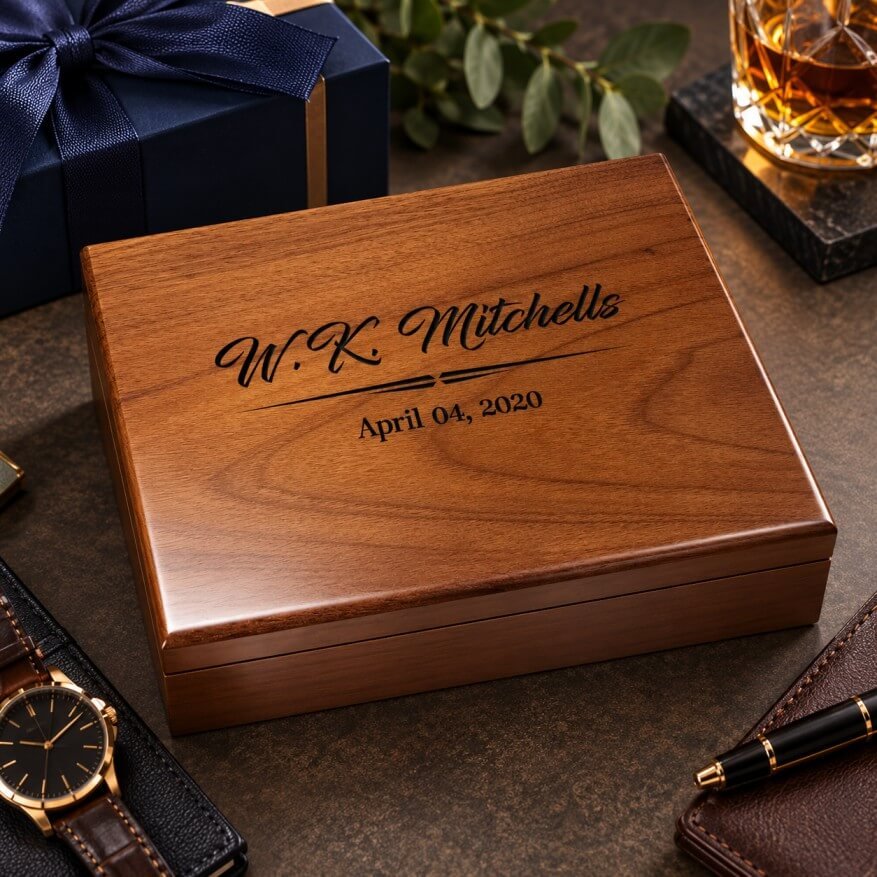 Personalized walnut wooden keepsake box