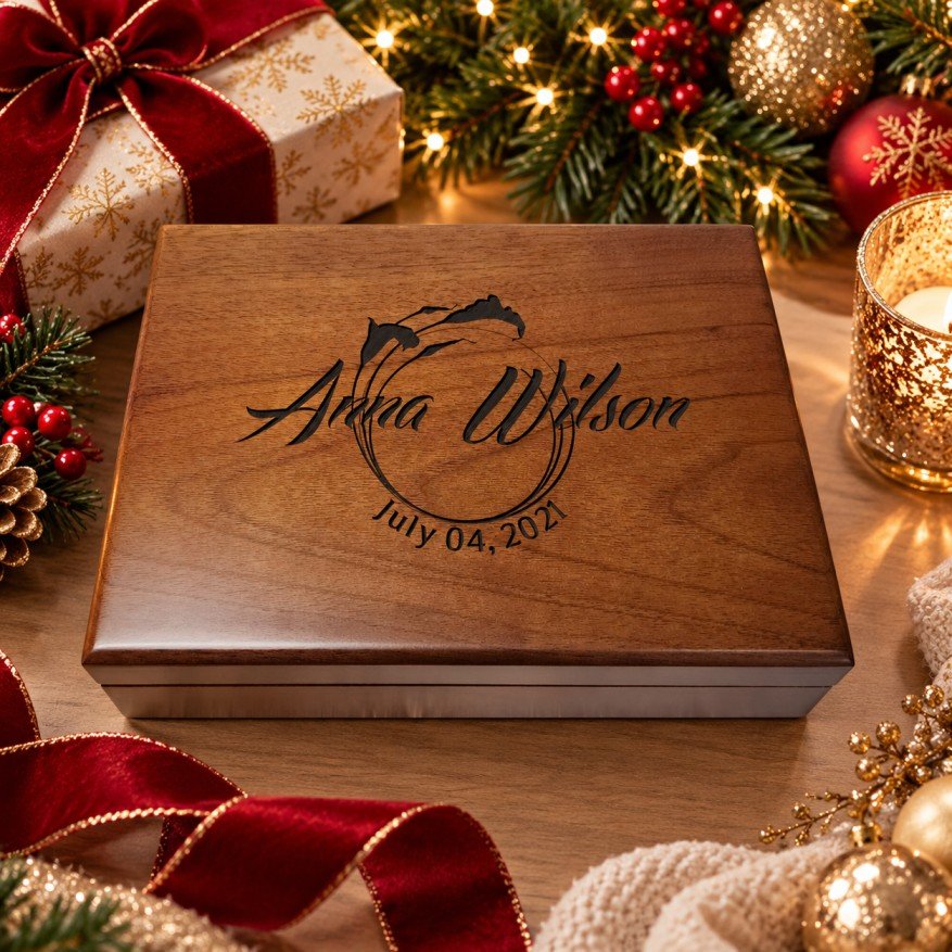 Personalized walnut keepsake box gift for her